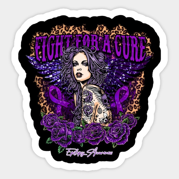 Fight For A Cure Epilepsy Awareness Leopard Beautiful Woman with wings Supporting gift for Epilepsy Sticker by StevenPeacock68